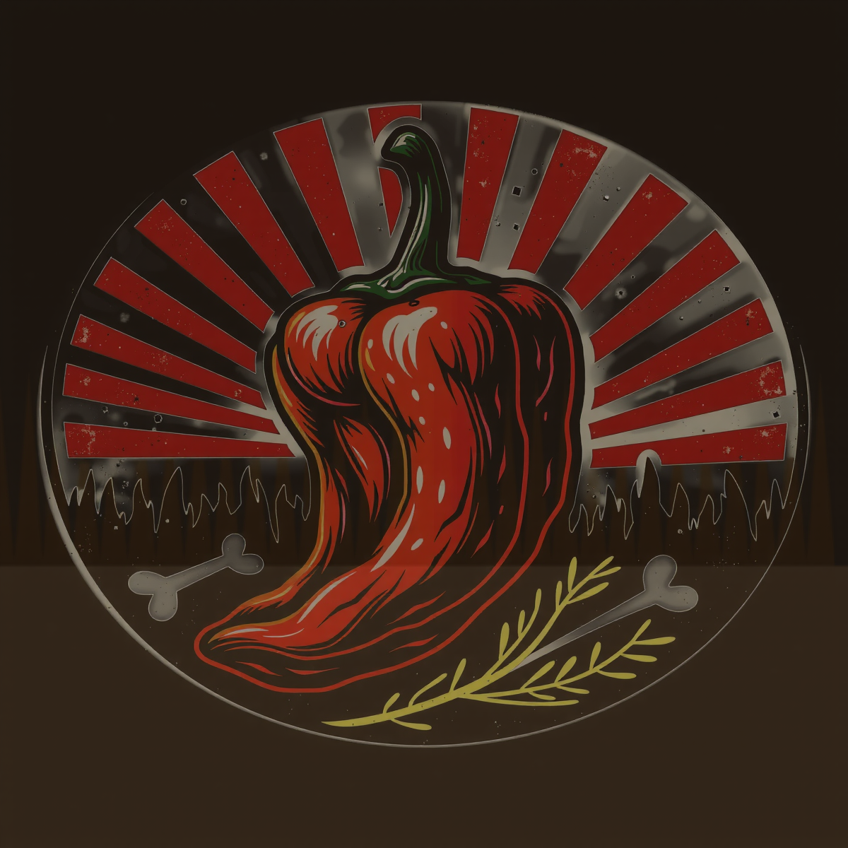 Spicy Food Lovers Graphic Tee: Bold Flaming Chili Badge Design for Heat Seekers