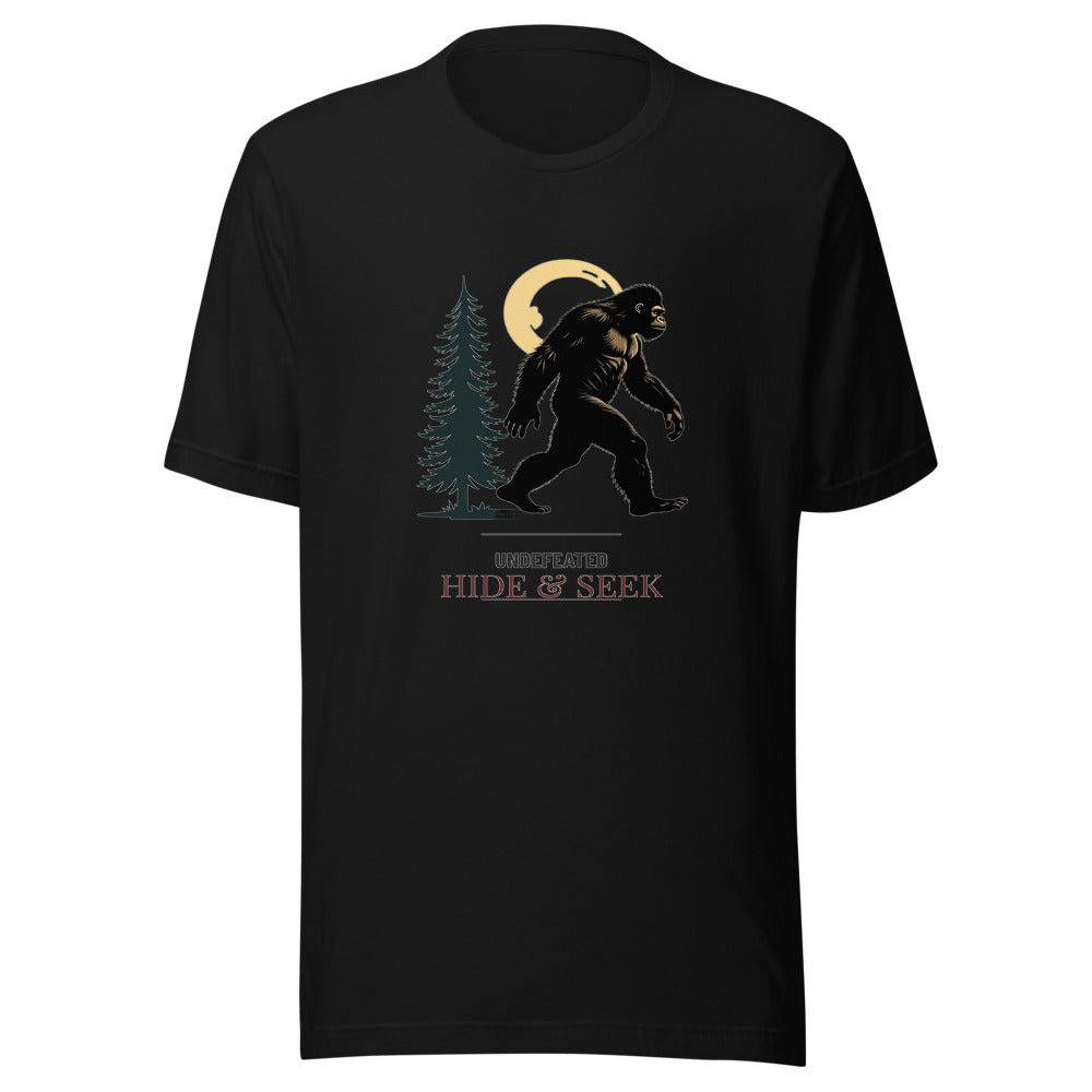 Funny Bigfoot Hide and Seek Shirt - Undefeated Sasquatch Champion Tee, Vintage Forest Cryptid Believer Gift, Bigfoot Lover Shirt