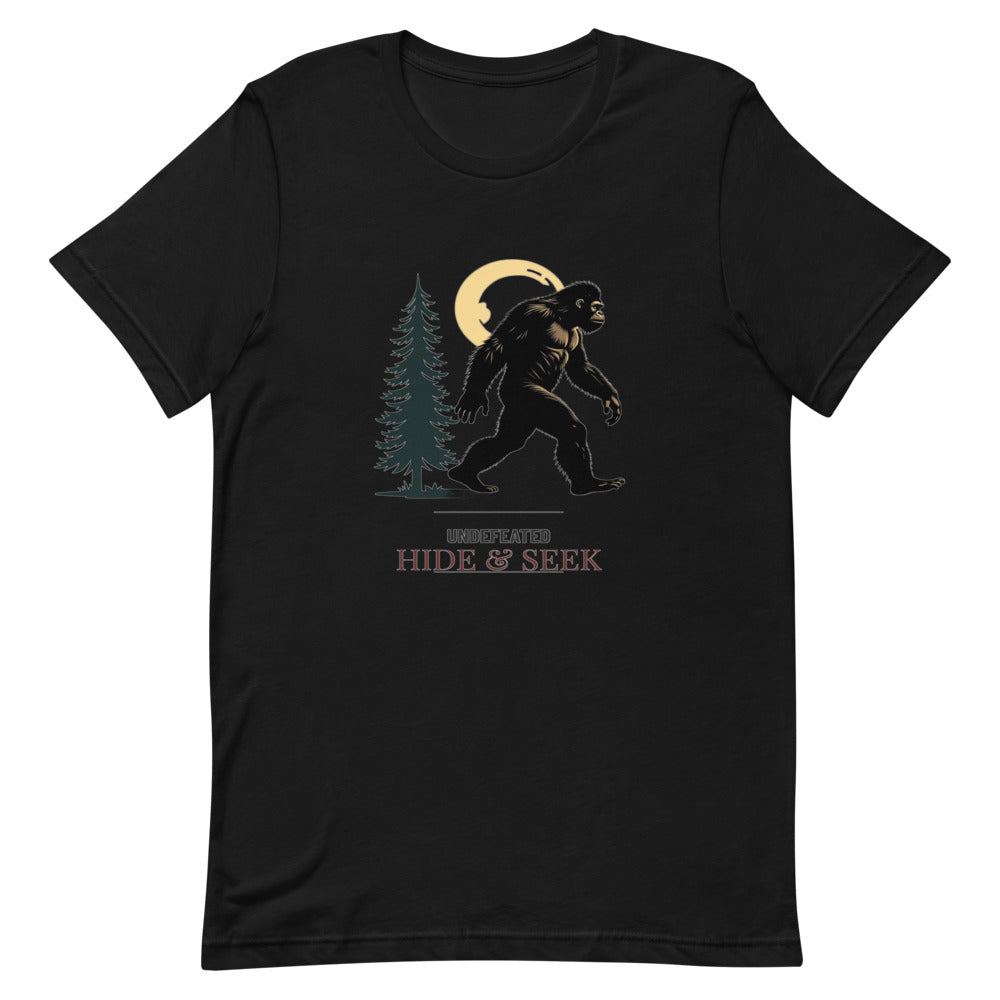 Funny Bigfoot Hide and Seek Shirt - Undefeated Sasquatch Champion Tee, Vintage Forest Cryptid Believer Gift, Bigfoot Lover Shirt